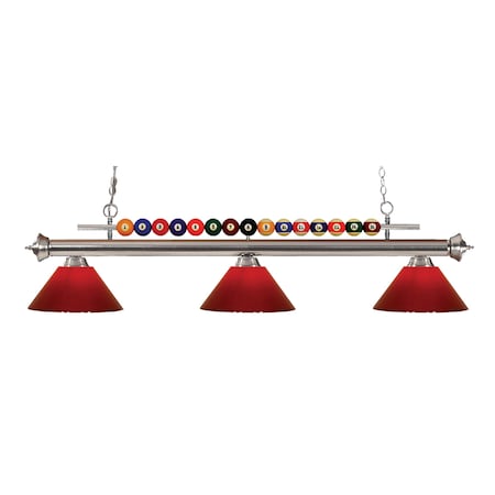 Shark 3 Light Billiard Light, Brushed Nickel & Red